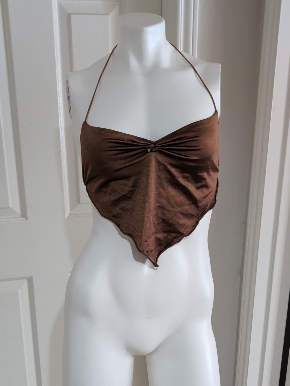 Cider Brown Satin Halterneck Scarf Top Adjustable Straps Women's Medium